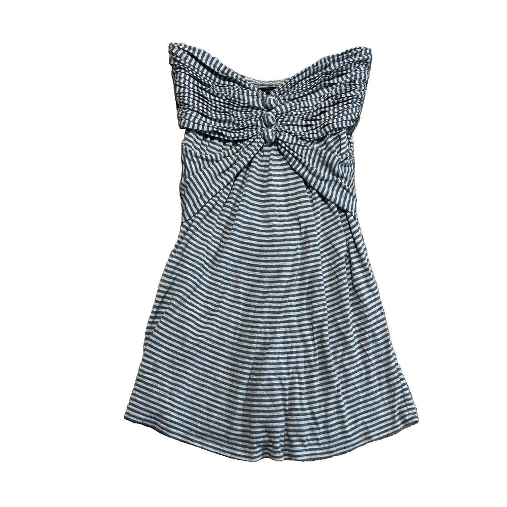 BCBG MaxAzria MiniDress Blue And Gray Striped Sweetheart Strapless Jersey Sz S